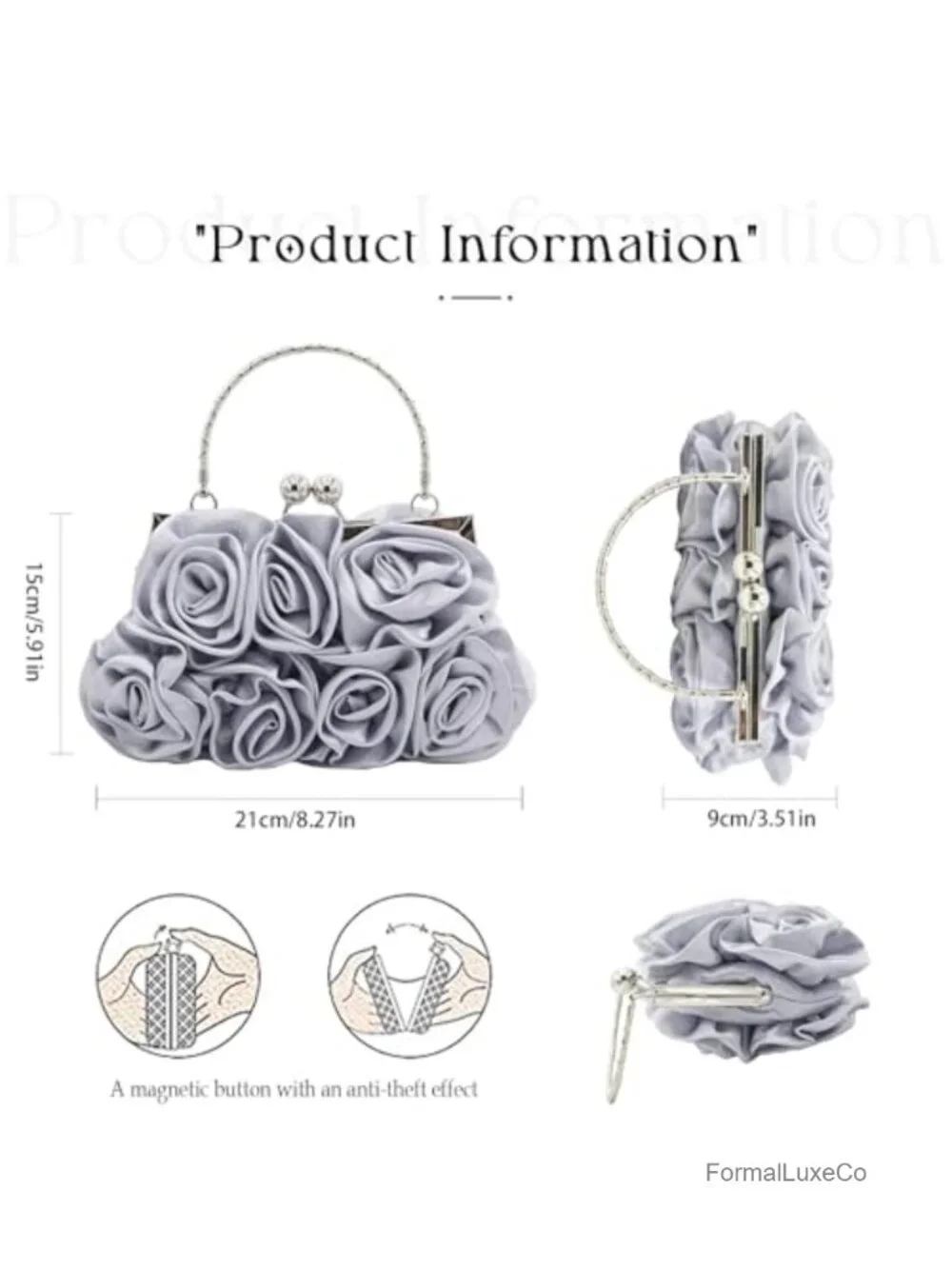 Floral Satin Evening Clutch with Detachable Chain Strap for Weddings Parties